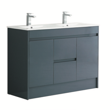 KDK 1200mm Floor Standing Unit With Double Bowl Sink 100% Waterproof Pvc Dark Grey